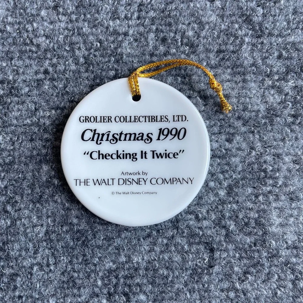 Vintage 1990 Grolier Disney Christmas Ornament Checking It Twice Mickey Goofy